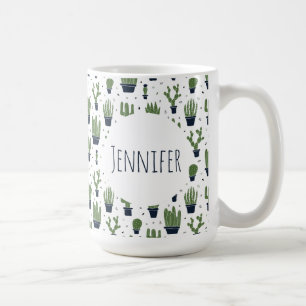 Rustic Dark Green Cactus Desert Pattern Coffee Mug