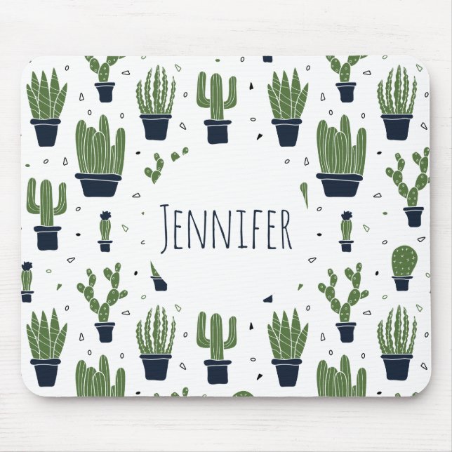 Rustic Dark Green Cactus Desert Pattern Mouse Pad (Front)