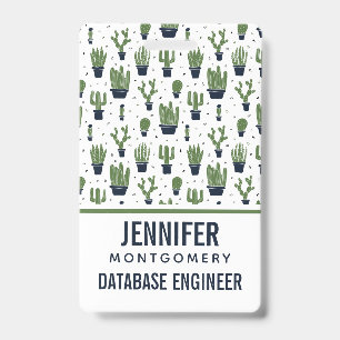 Rustic Dark Green Cactus Desert Pattern Profession ID Badge