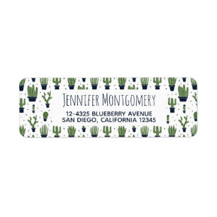 Rustic Dark Green Cactus Desert Pattern Return Address Label
