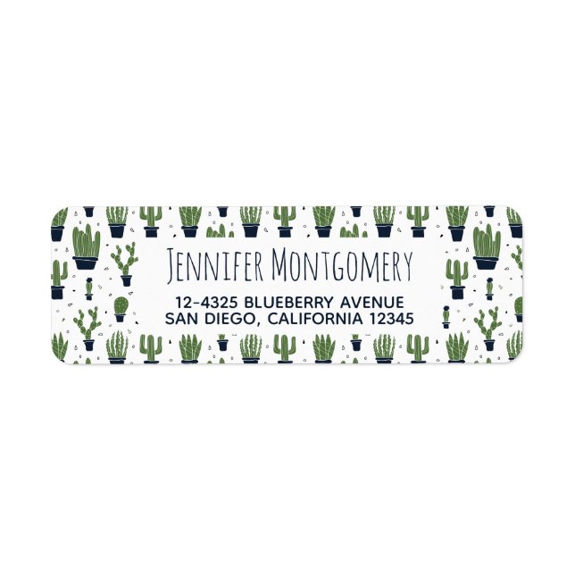 Rustic Dark Green Cactus Desert Pattern Return Address Label (Front)