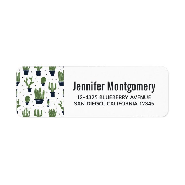 Rustic Dark Green Cactus Desert Pattern Return Address Label (Front)