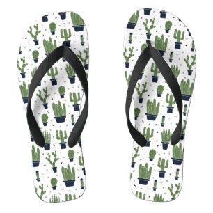 Rustic Dark Green Cactus Desert Pattern Thongs