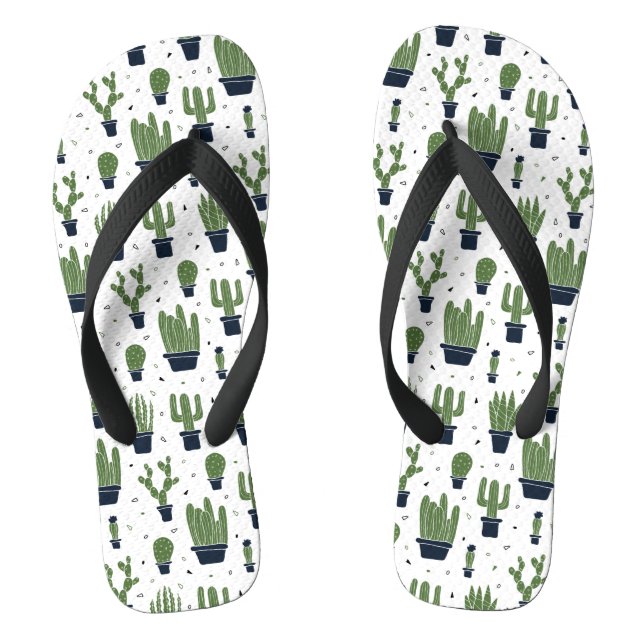 Rustic Dark Green Cactus Desert Pattern Thongs (Footbed)