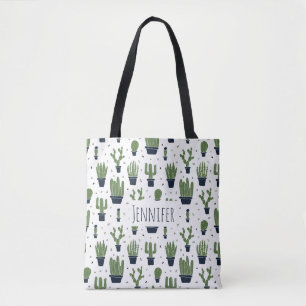 Rustic Dark Green Cactus Desert Pattern Tote Bag