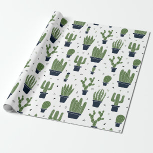 Rustic Dark Green Cactus Desert Pattern Wrapping Paper