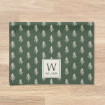 Rustic Dark Green Christmas Tree Family Name Tea Towel<br><div class="desc">Custom-designed modern rustic Christmas kitchen hand towel featuring dark green and light beige pine tree design with personalised initial and family name.</div>