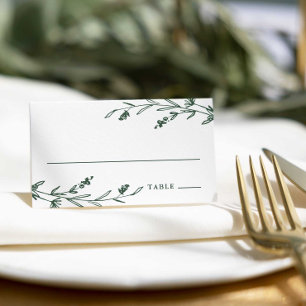Rustic Dark Green Floral Wildflower Wedding Place Card