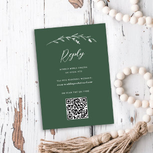 Rustic Dark Green Wildflower QR Code Wedding RSVP Card