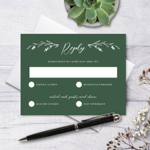 Rustic Dark Green Wildflower Wedding RSVP Card