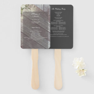 Rustic Dark Grey Wood Floral Wedding Program Hand Fan