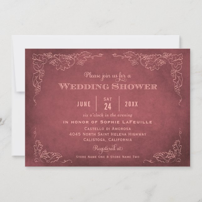 Rustic Dark Red Vineyard Wedding Shower Invitation (Front)