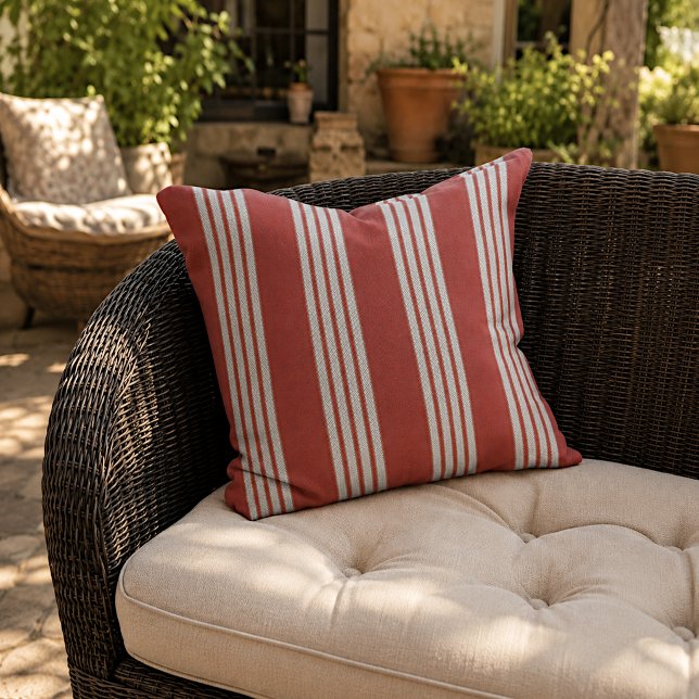 Rustic Dark Red White Grey Striped Pattern Cushion (Creator Uploaded)