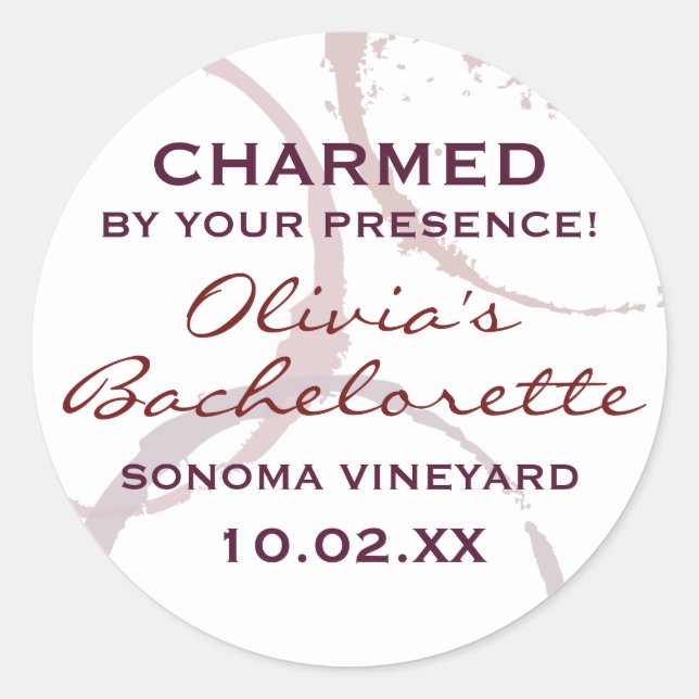 Rustic Dark Red Wine Stain Bachelorette Classic Round Sticker (Front)