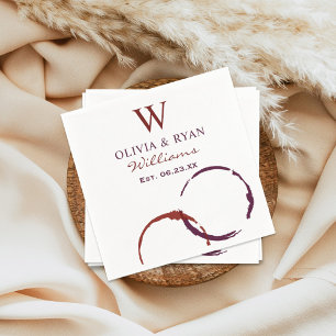 Rustic Dark Red Wine Stain Wedding Monogram Napkin