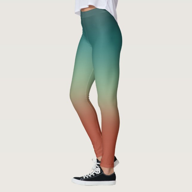 Rustic dark slate grey teal brown red gradient leggings (Left)