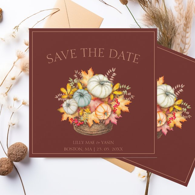 Rustic Dark Terracotta Autumn Fall Pumpkin Wedding Save The Date (Creator Uploaded)