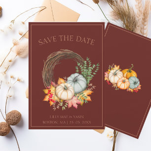 Rustic Dark Terracotta Autumn Fall Pumpkin Wedding Save The Date