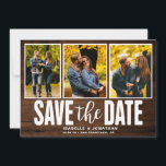 Rustic Dark Wood 3 Photo Collage Save The Date<br><div class="desc">Announce your wedding day with this rustic country three photo collage save the date.</div>
