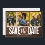 Rustic Dark Wood 3 Photo Collage Save The Date<br><div class="desc">Announce your wedding day with this rustic country three photo collage save the date.</div>