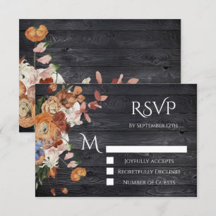 Rustic Dark Wood Autumn Floral RSVP response cards