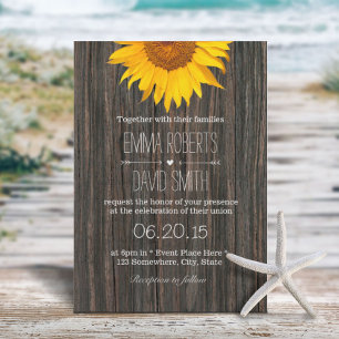 Rustic Dark Wood Background Sunflower Wedding Invitation