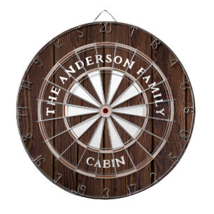 Rustic Dark Wood Boards Family Name Dart Board