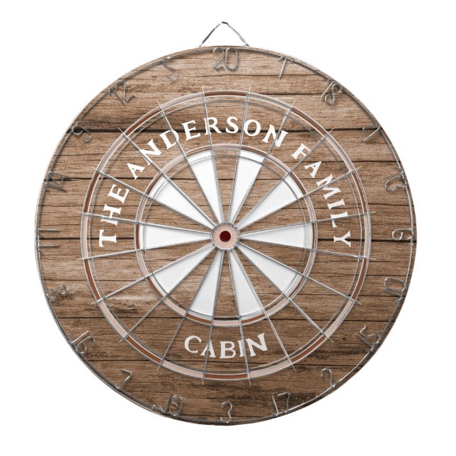 Rustic Dark Wood Boards Family Name Dart Board (Front)