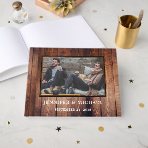 Rustic dark wood Bride and Groom photo wedding Guest Book