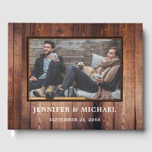 Rustic dark wood Bride and Groom photo wedding Guest Book