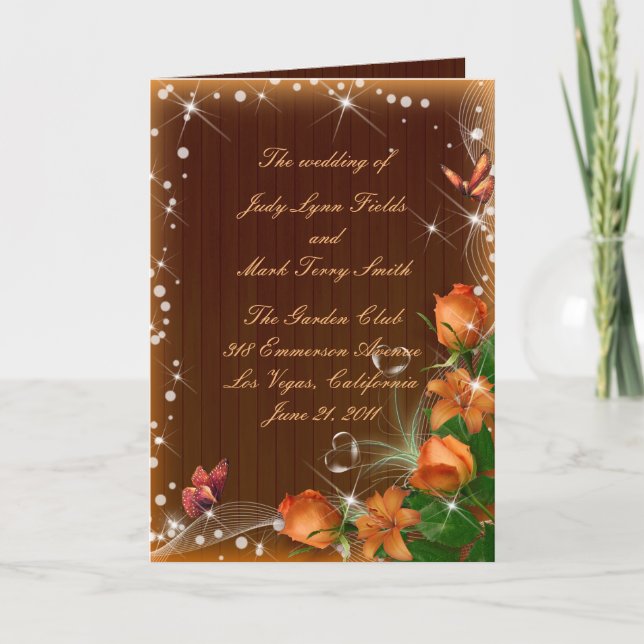 Rustic Dark Wood Floral Butterfly Wedding Program (Front)