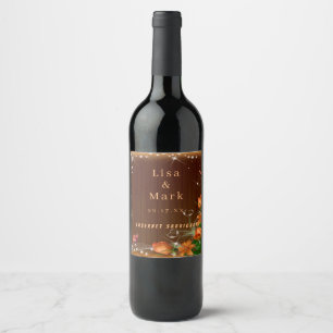 Rustic Dark Wood Floral Butterfly Wedding Wine Label