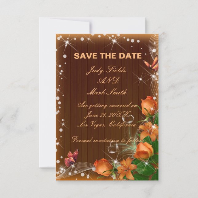 Rustic Dark Wood Floral Wedding Save The Date Card (Front)