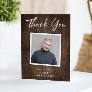 Rustic Dark Wood Memorial Photo Thank You Card