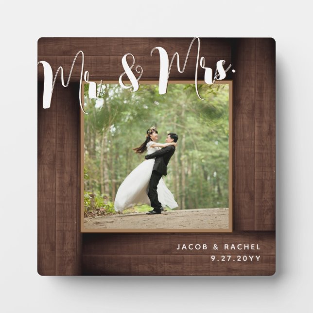 Rustic Dark Wood Mr. & Mrs. Wedding Photo Frame (Front)