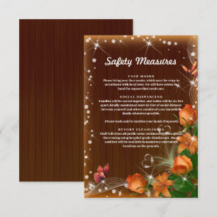 Rustic Dark Wood Orange Floral Safety Measures Enclosure Card