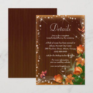 Rustic Dark Wood Orange Floral Wedding Details Enclosure Card