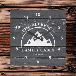 Rustic Dark Wood Panel Family Cabin Square Wall Clock