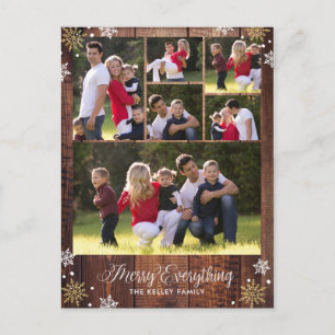 Rustic Dark Wood Photo Collage Holiday Postcard