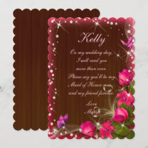 Rustic Dark Wood Pink Floral Maid Of Honour