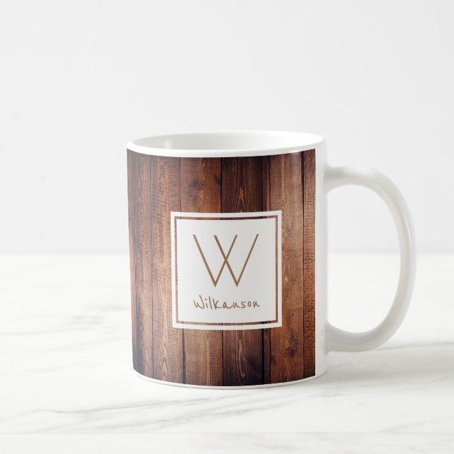 Rustic Dark Wood Planks - Personalised Coffee Mug (Right)
