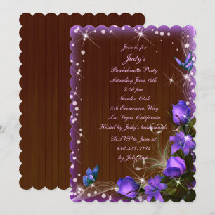 Rustic Dark Wood Purple Floral Bachelorette Party Invitation