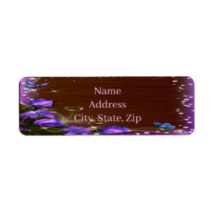 Rustic Dark Wood Purple Floral Butterfly Address Return Address Label
