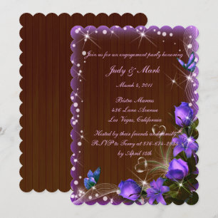 Rustic Dark Wood Purple Floral Engagement Party Invitation