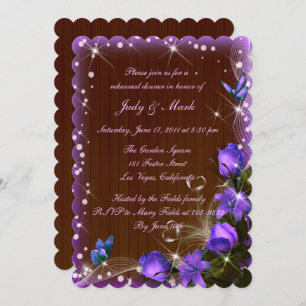 Rustic Dark Wood Purple Floral Rehearsal Dinner Invitation