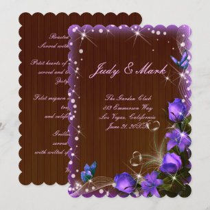 Rustic Dark Wood Purple Floral Wedding Menu Card