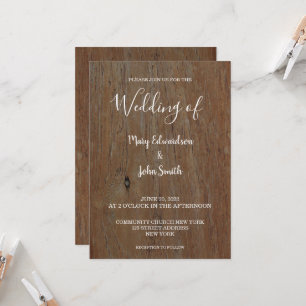 Rustic dark wood script country wedding invitation