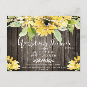 Rustic Dark Wood Sunflower Bridal Shower by Mail Invitation Postcard