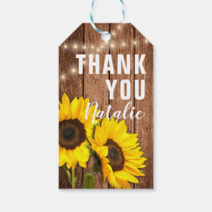 Rustic Dark Wood Sunflower Lights Thank You Gift Tags