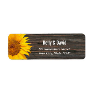 Rustic Dark Wood Sunflower Wedding Return Address Label